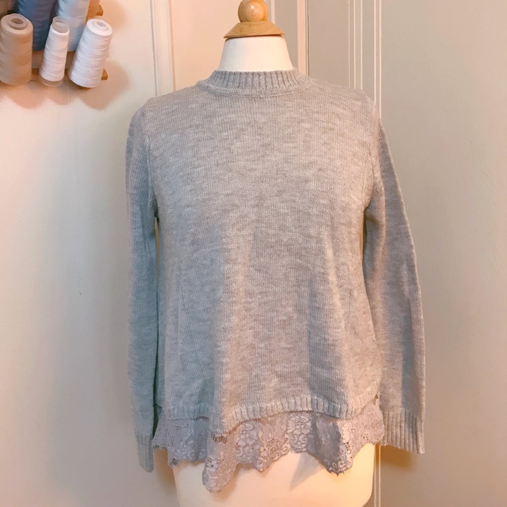 Gray Knit Cloud Chaser High Crew Neck Sweater